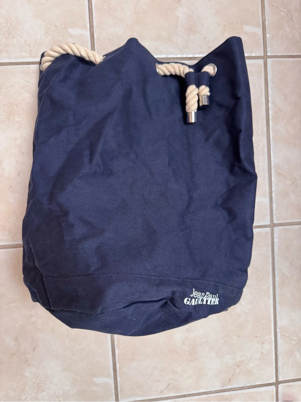 Jean Paul Gaultier Navy Canvas Drawstring Rope Backpack